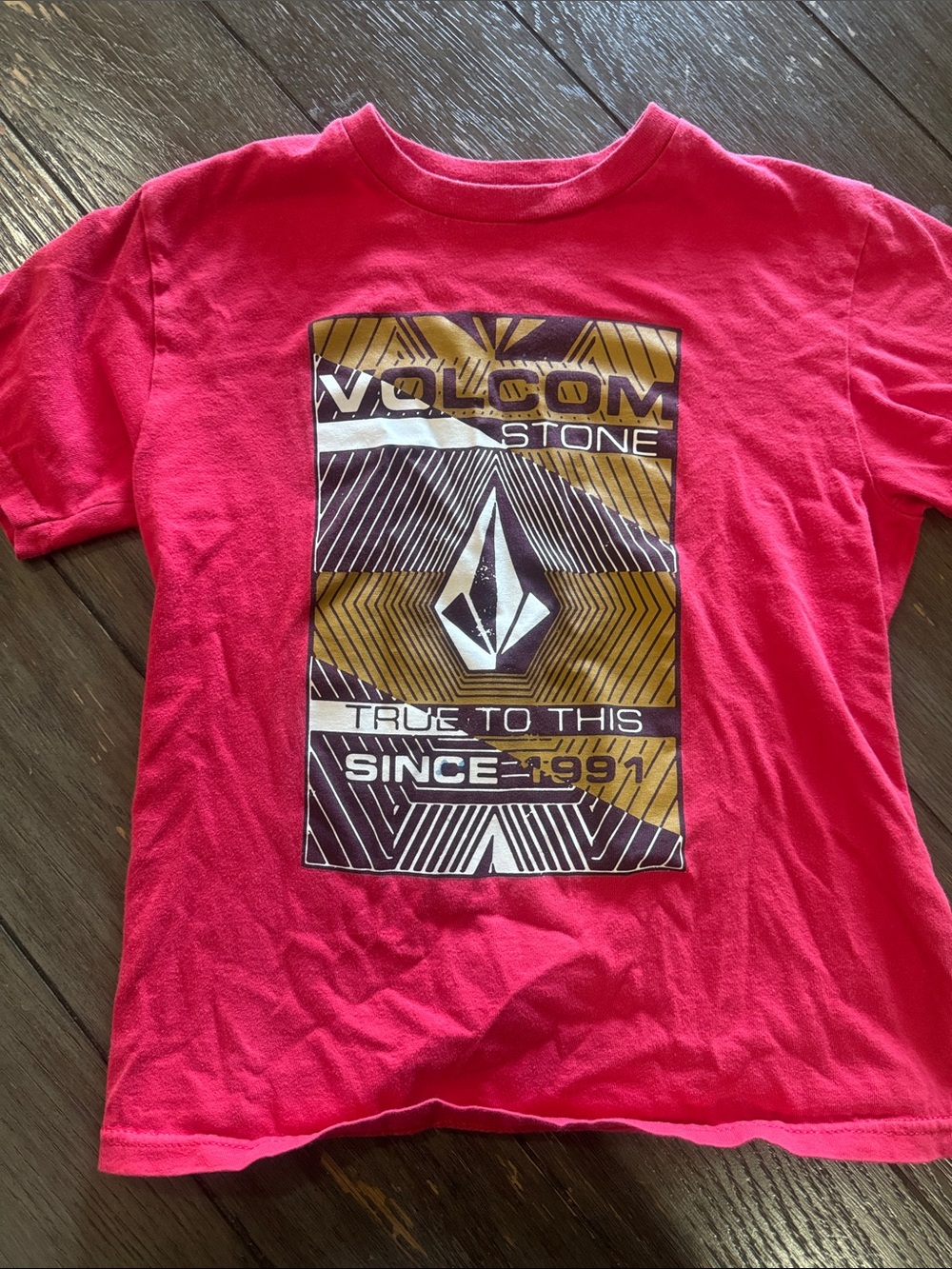 Volcom Red Graphic Tee with Gold and Black Print